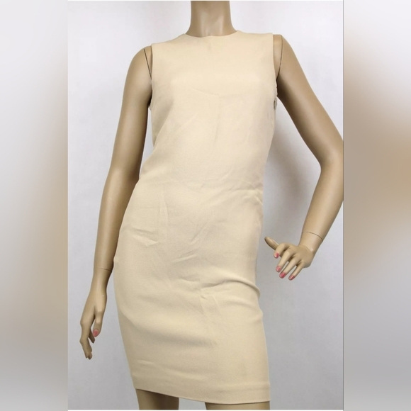 GUCCI Beige Silk Backless Shift Dress with Leather Strap Detail, NWT - Picture 7 of 9